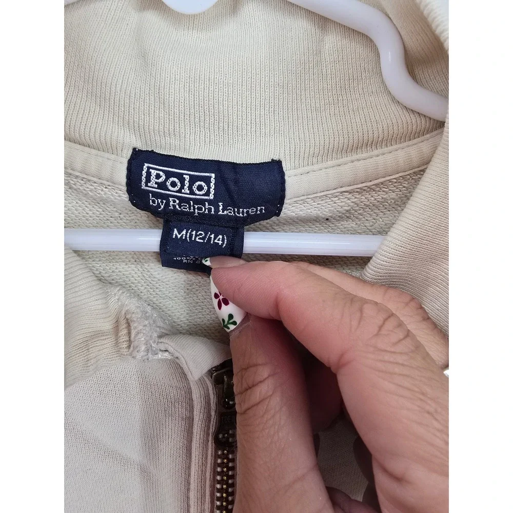 Polo Ralph Lauren Mens Quarter Zip Pullover Sweatshirt Cream Beige Size M 12/14